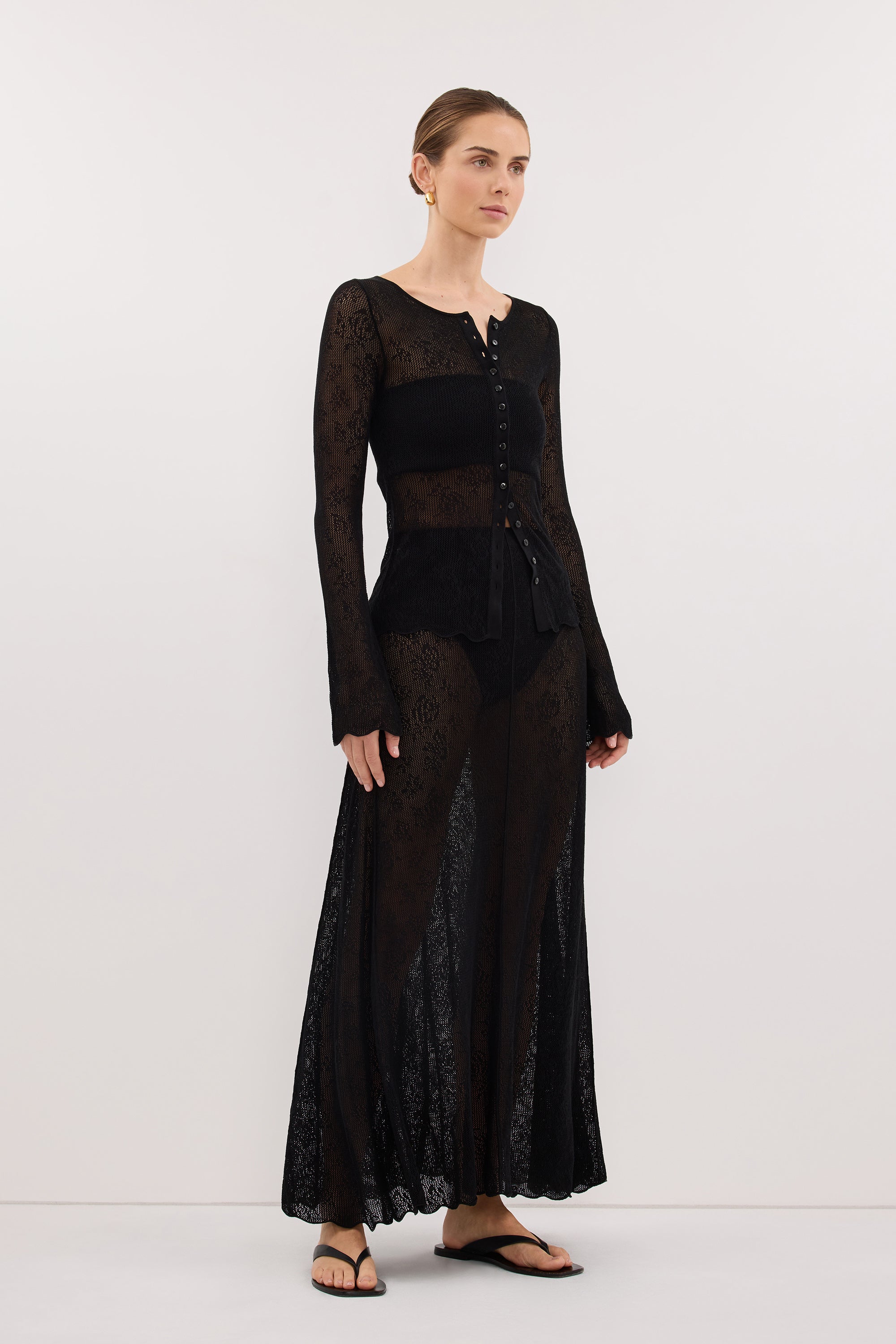 DELIA BLACK LACE BUTTON FRONT TOP