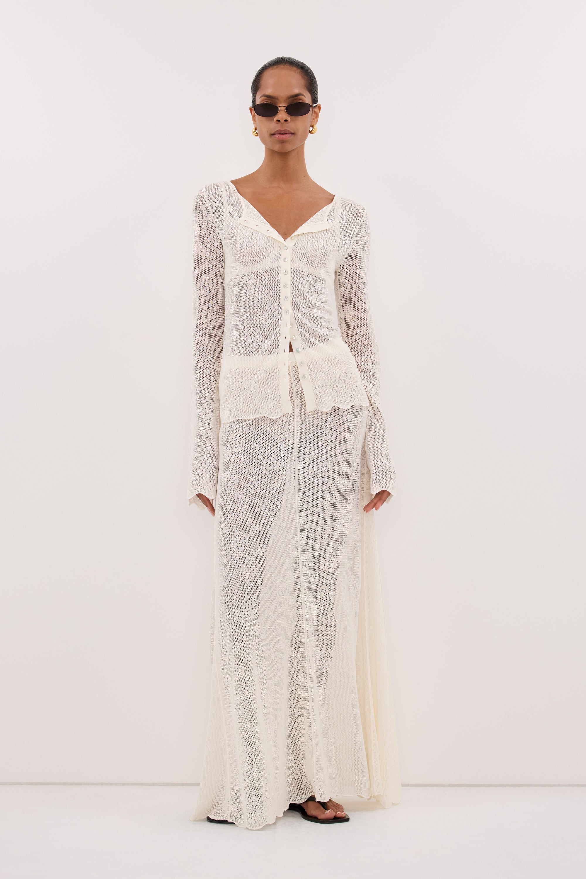 Delia Lace Button Top in White By DISSH