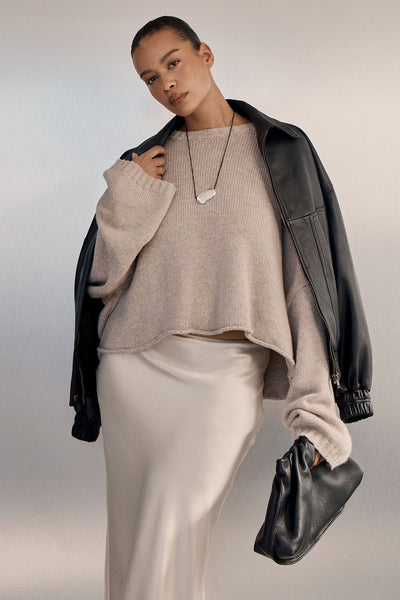 Shimma wearing ADELINE OAT MARLE CREW KNIT JUMPER