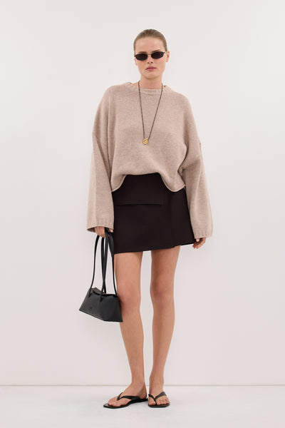 Zoe wearing ADELINE OAT MARLE CASHMERE BLENT KNIT JUMPER