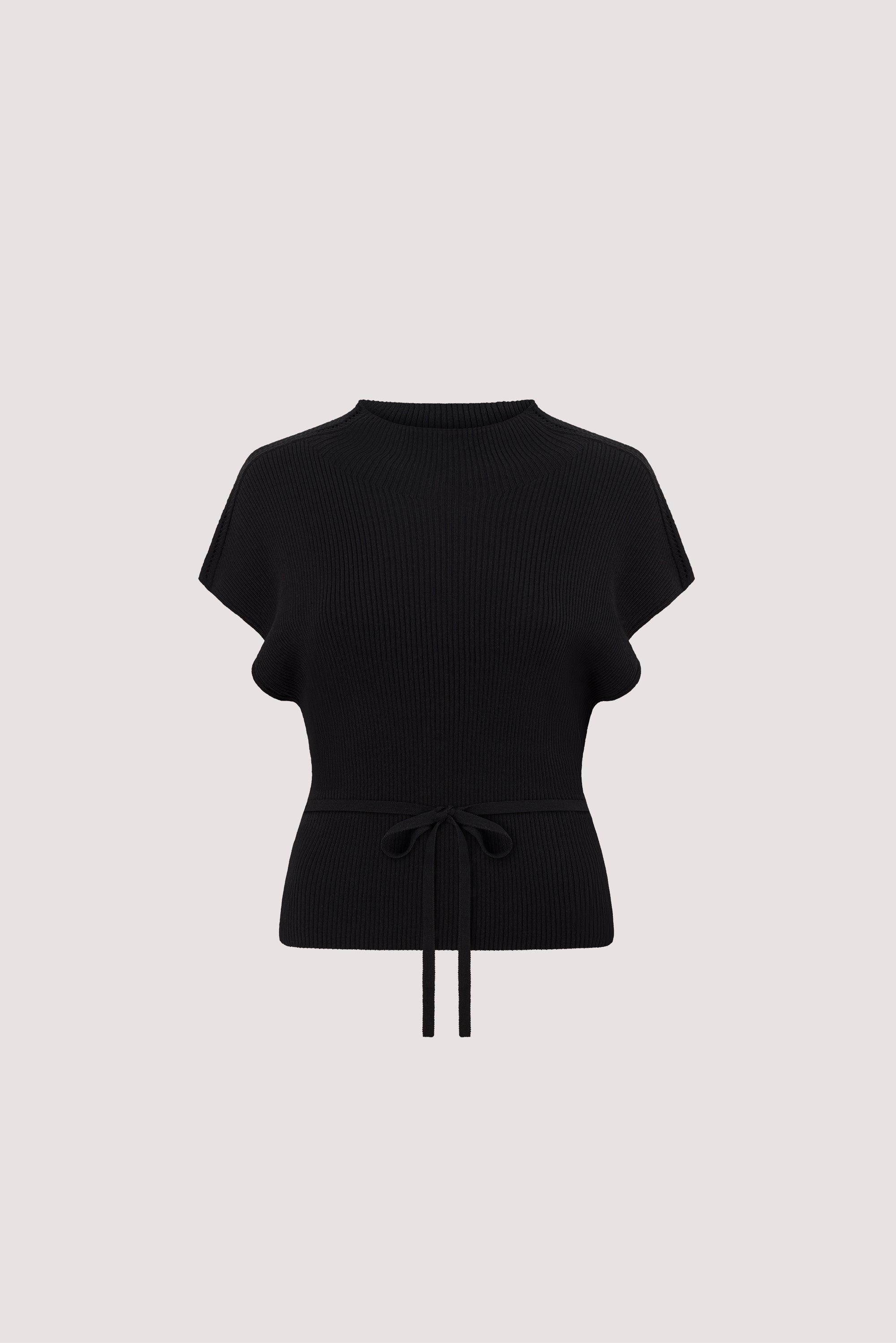 OLINNA BLACK TEXTURED KNIT TOP