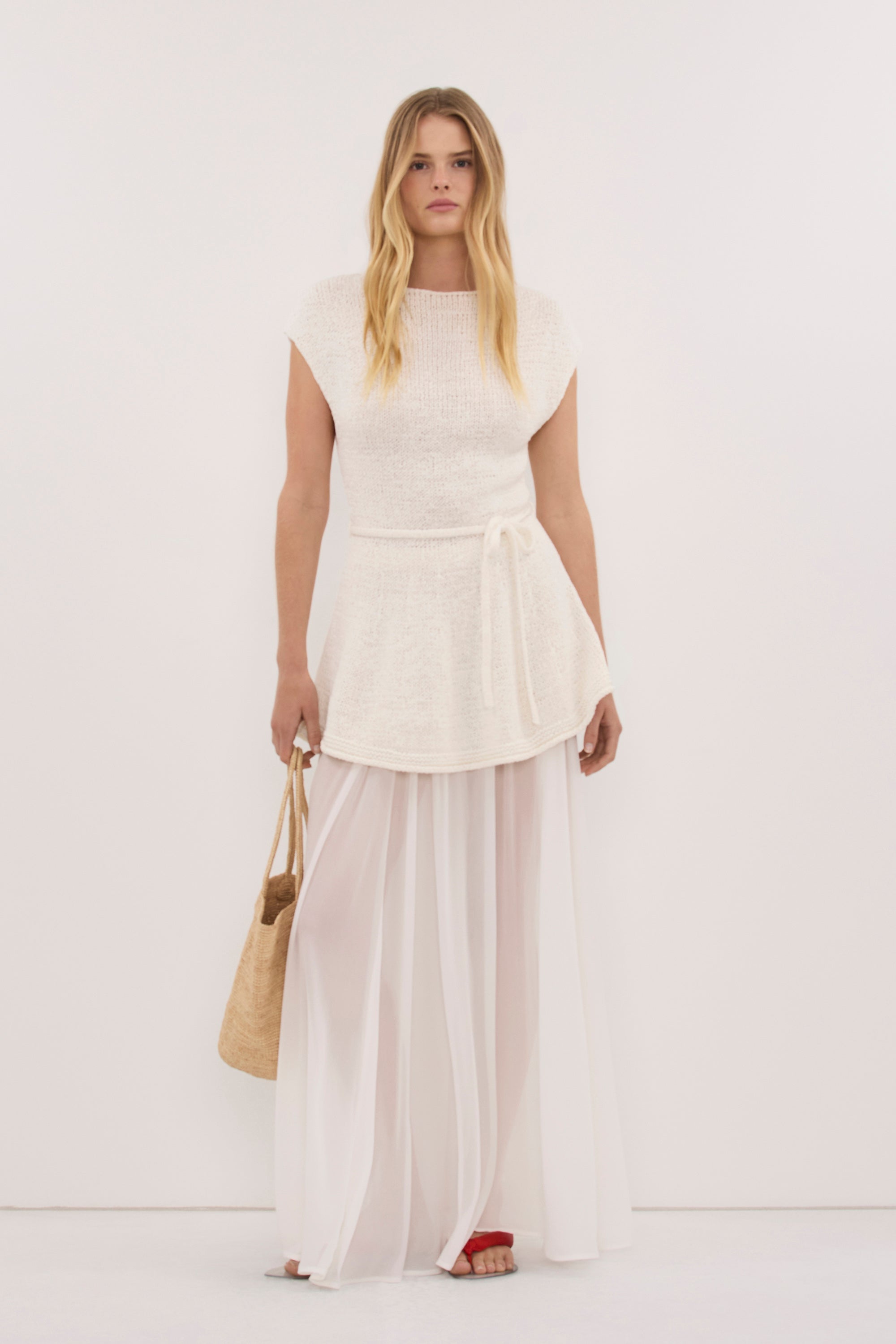 MIREYA OFF WHITE KNIT PEPLUM TOP