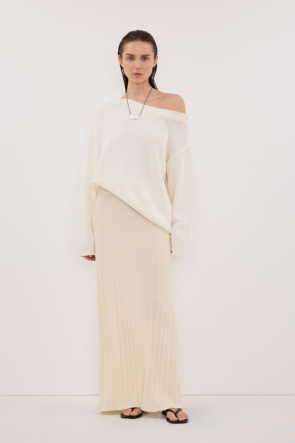 SYLVIA CREAM KNIT MIDI SKIRT