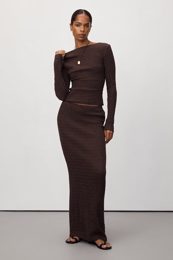 MELISSA CHOCOLATE KNIT MIDI SKIRT