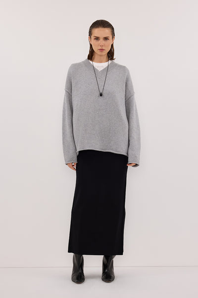 Stas wearing SOL BLACK KNIT MIDI SKIRT