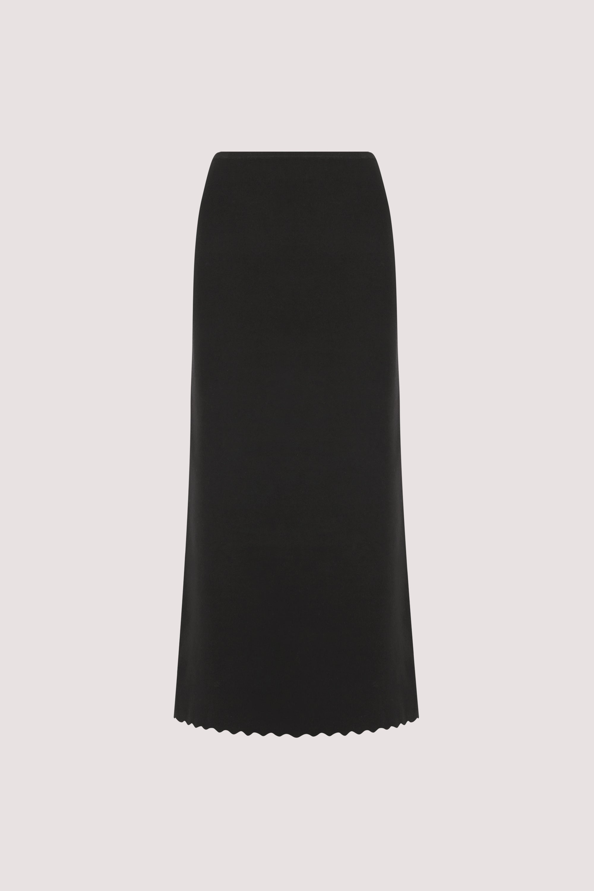 ZOE BLACK SCALLOPED KNIT MIDI SKIRT