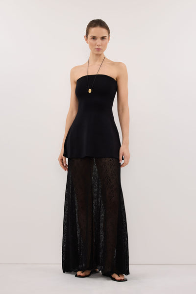 Stas wearing DELIA BLACK LACE MAXI SKIRT