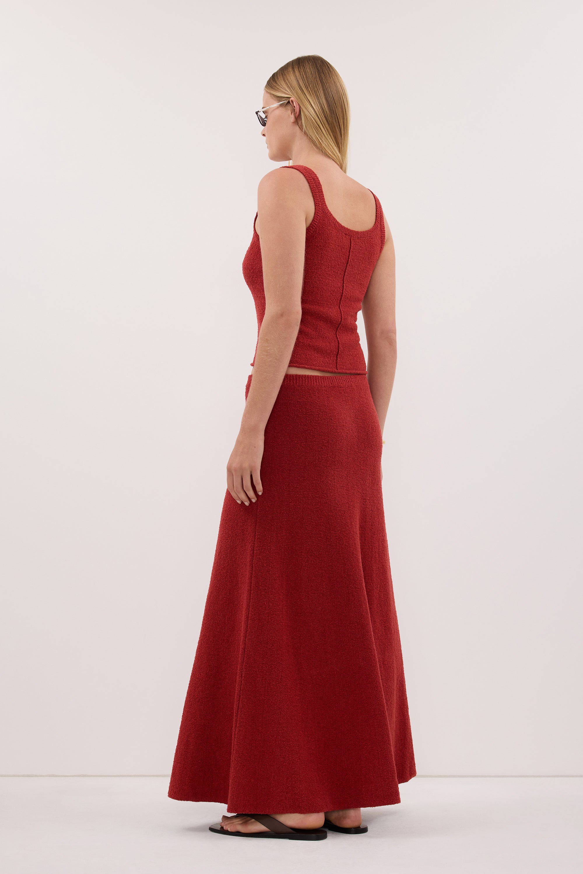 HARRIET BURNT RED KNIT MAXI SKIRT