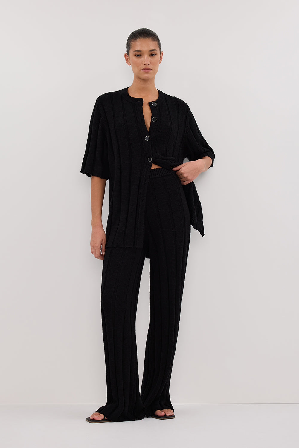 JAZZ BLACK WIDE LEG KNIT PANT