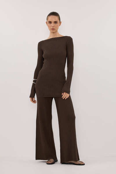 Stas wearing JOY DARK OLIVE KNIT PANT