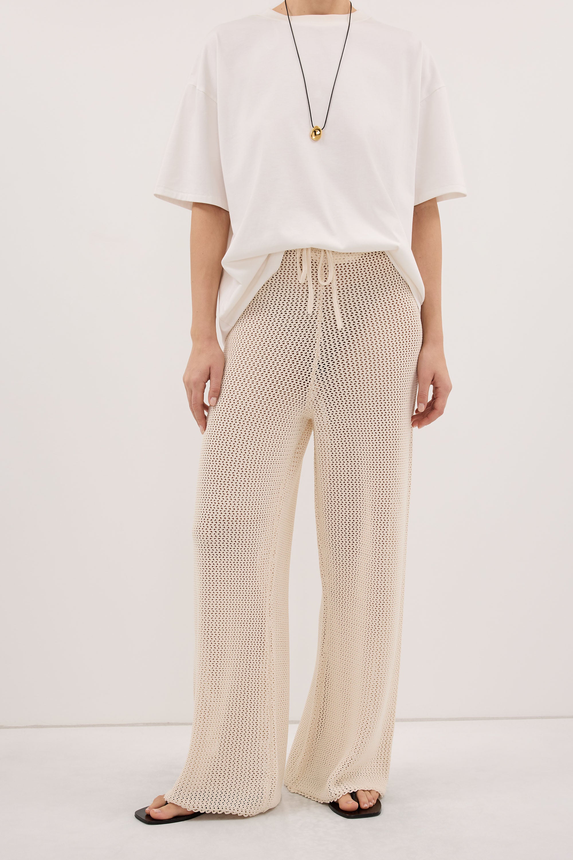 NALIA NATURAL OPEN KNIT WIDE PANT