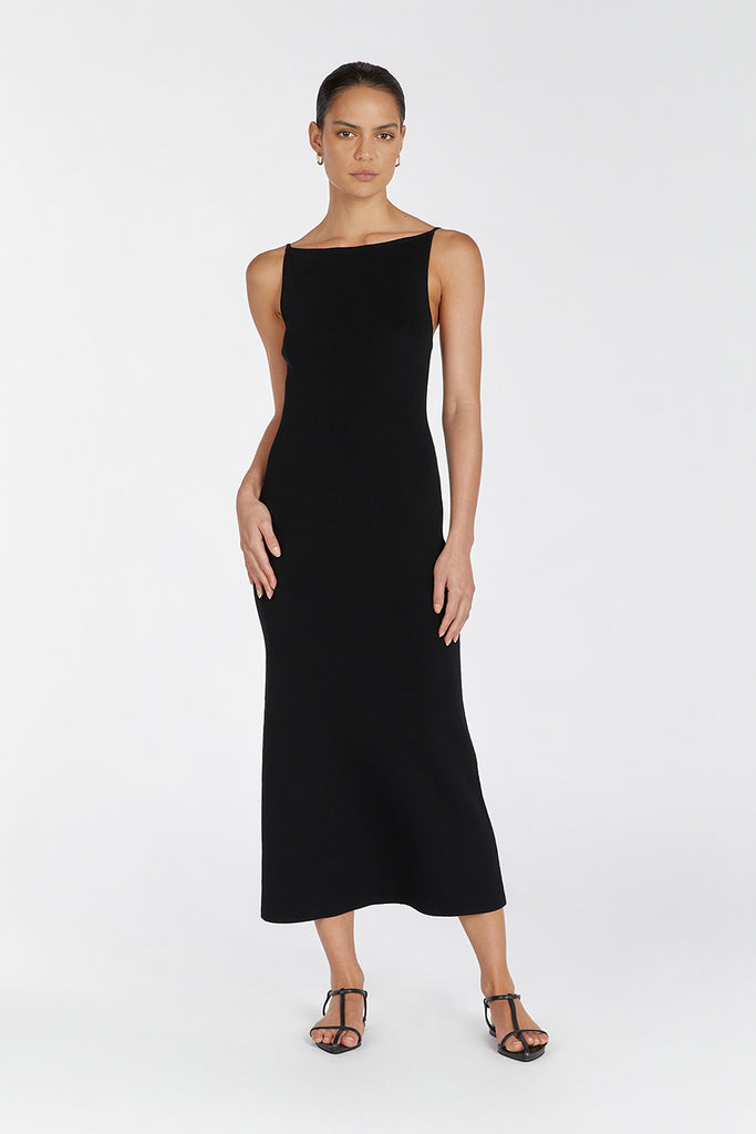 TAYLOR BLACK KNIT MIDI DRESS | Dissh