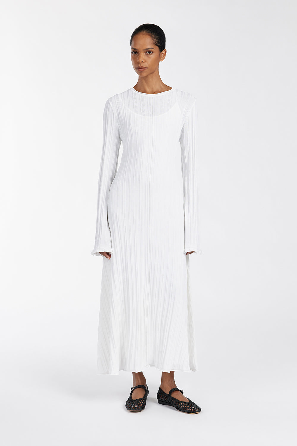 SYLVIA OFF WHITE KNIT MIDI DRESS | Dissh