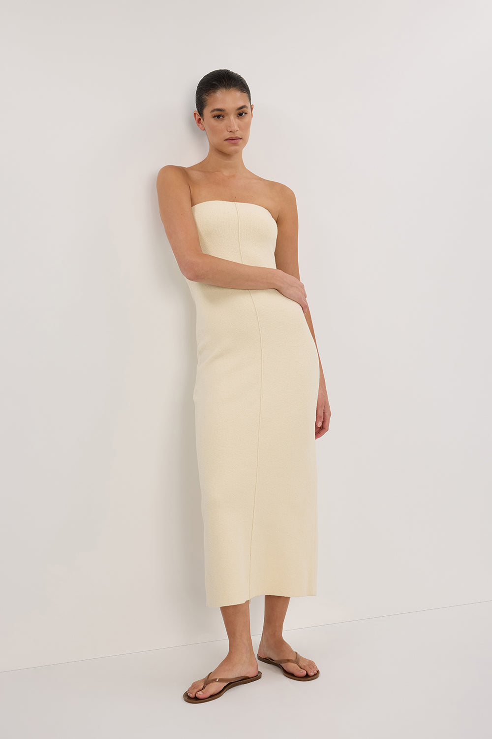 OWEN CREAM CREPE BANDEAU DRESS – DISSH