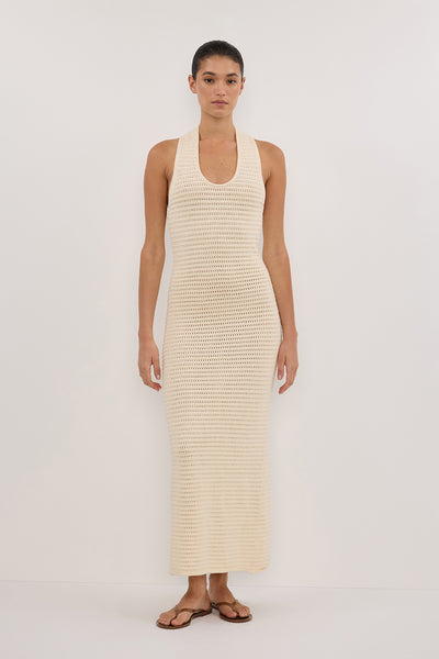 white christmas dresses GINA CREAM HALTER CROCHET DRESS – DISSH