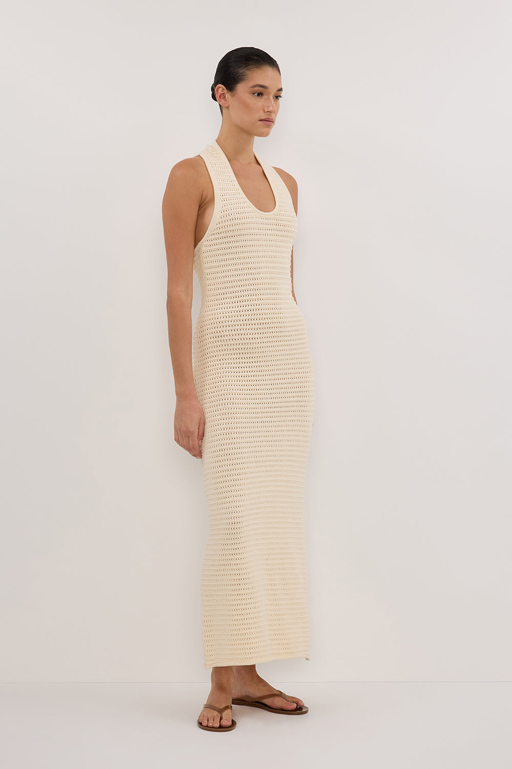 GINA CREAM HALTER CROCHET DRESS – DISSH
