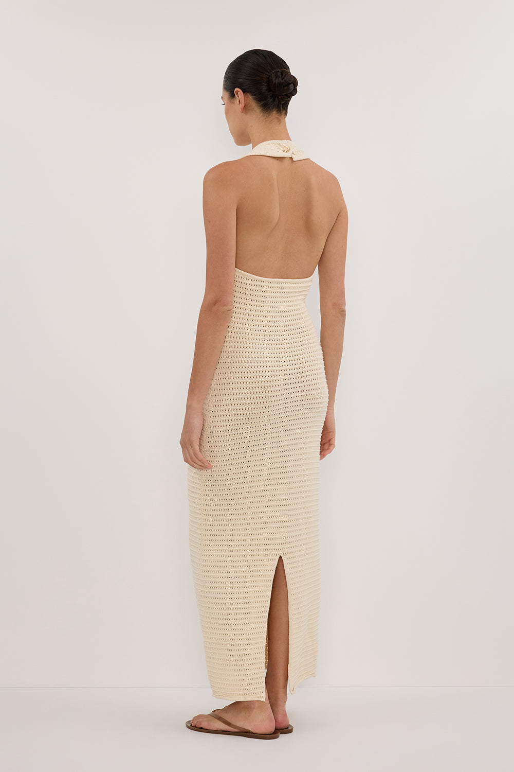 GINA CREAM HALTER CROCHET DRESS – DISSH
