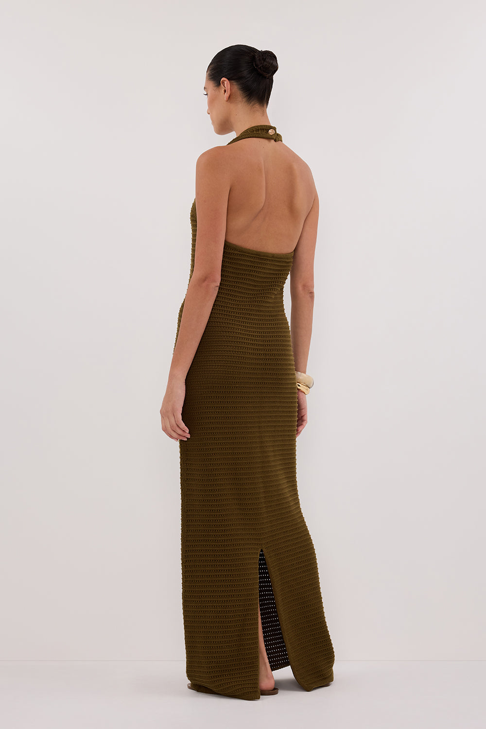 GINA OLIVE HALTER CROCHET DRESS