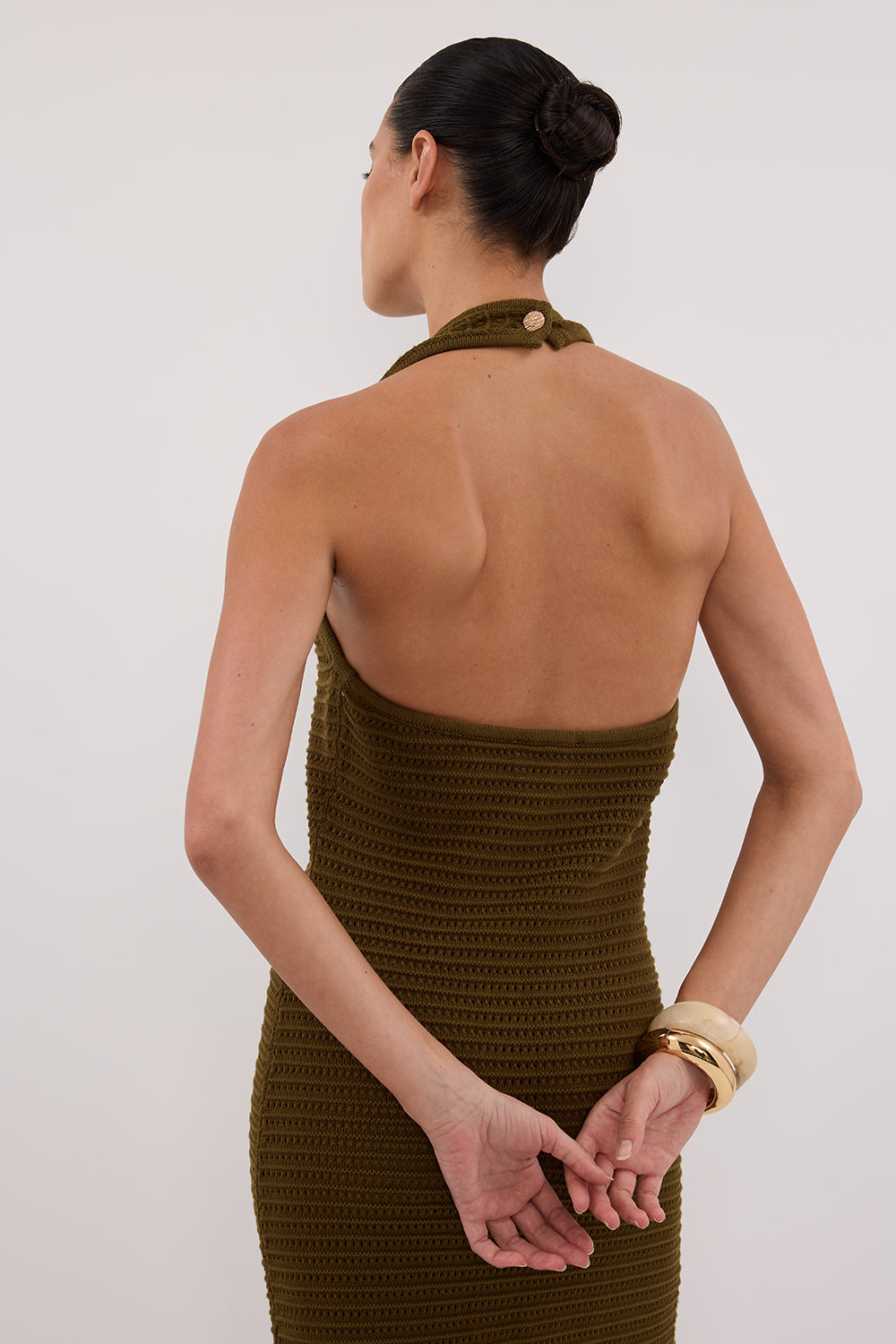 GINA OLIVE HALTER CROCHET DRESS