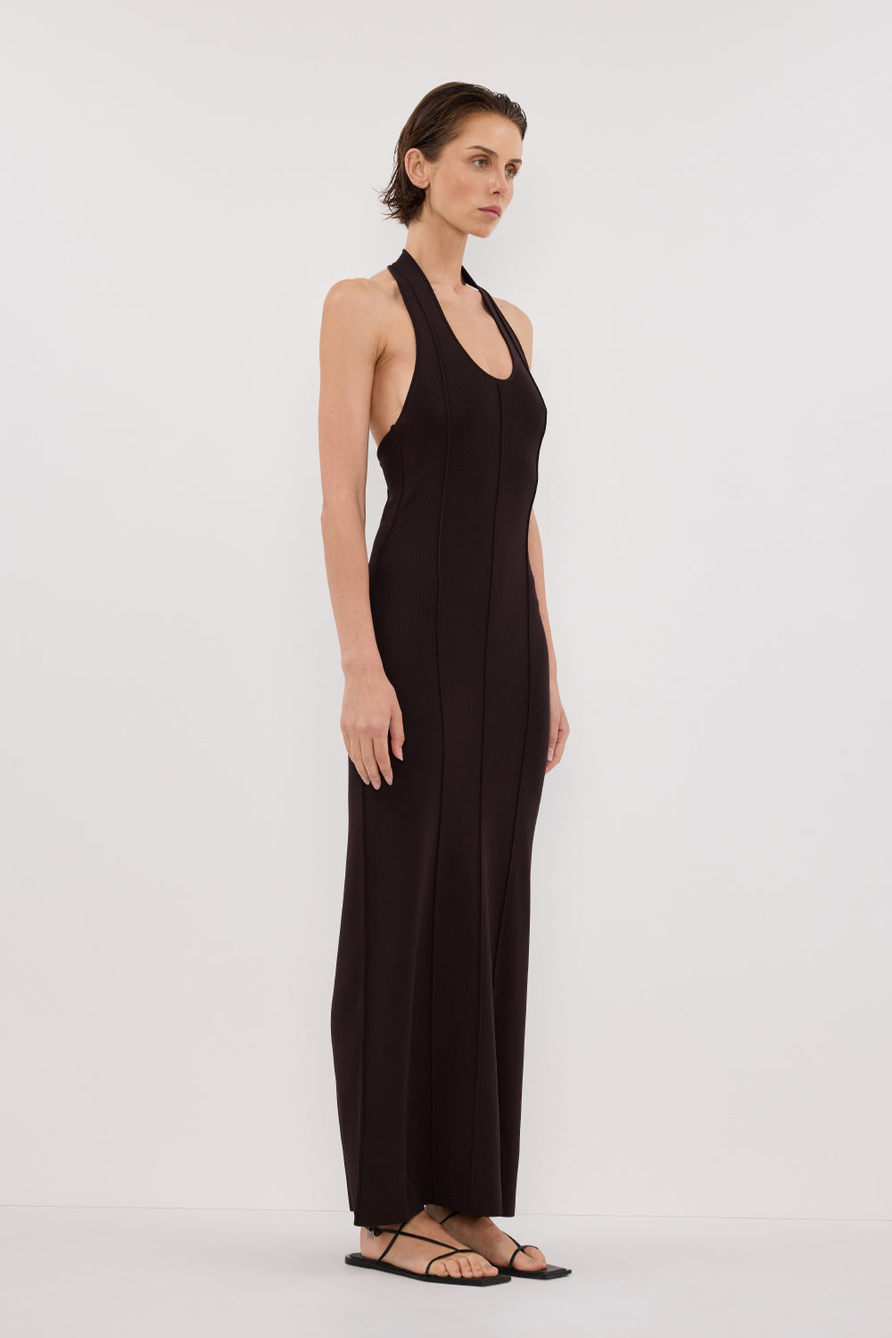 LISS BITTER CHOC HALTER MAXI DRESS