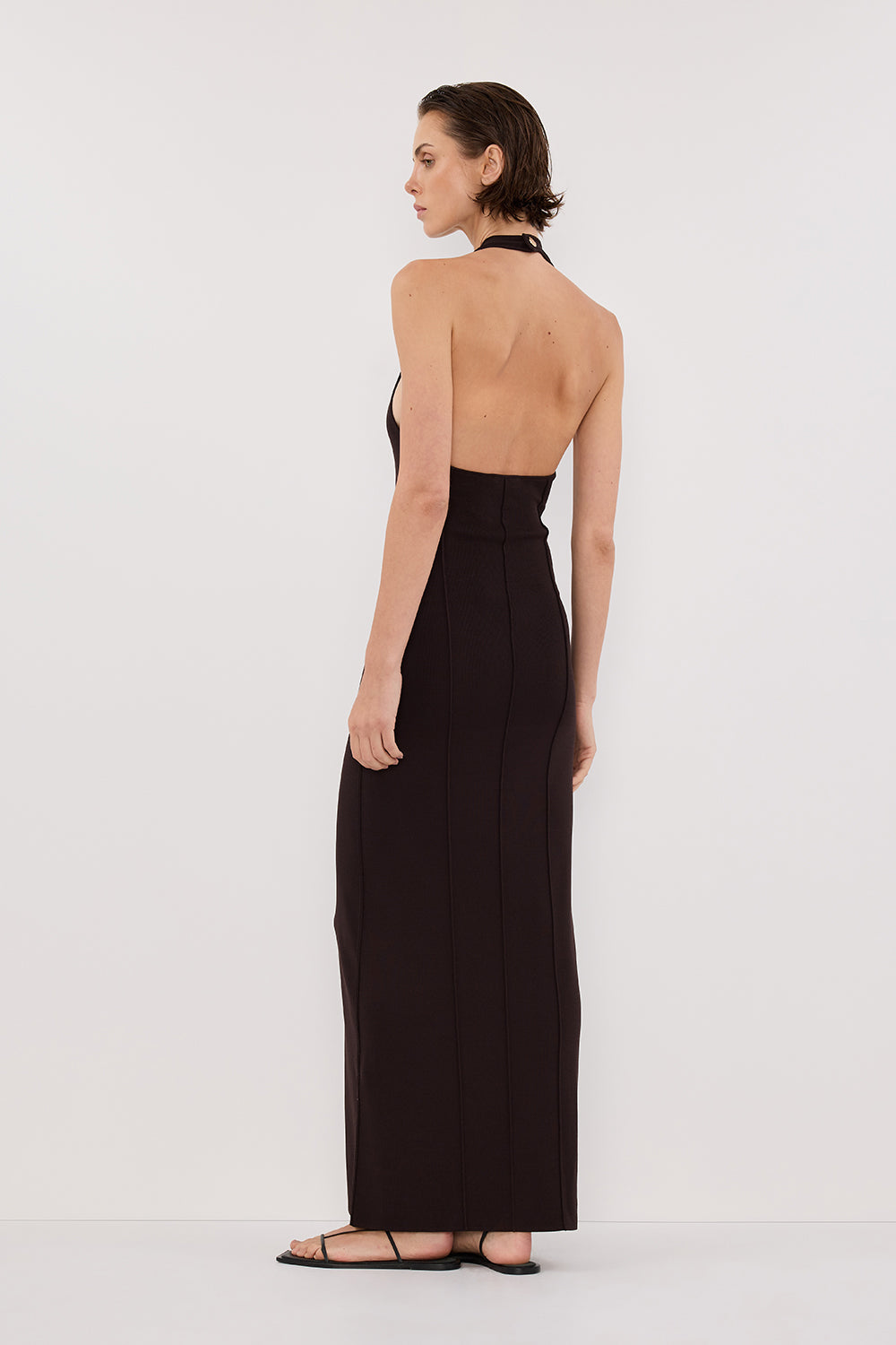 LISS BITTER CHOC HALTER MAXI DRESS