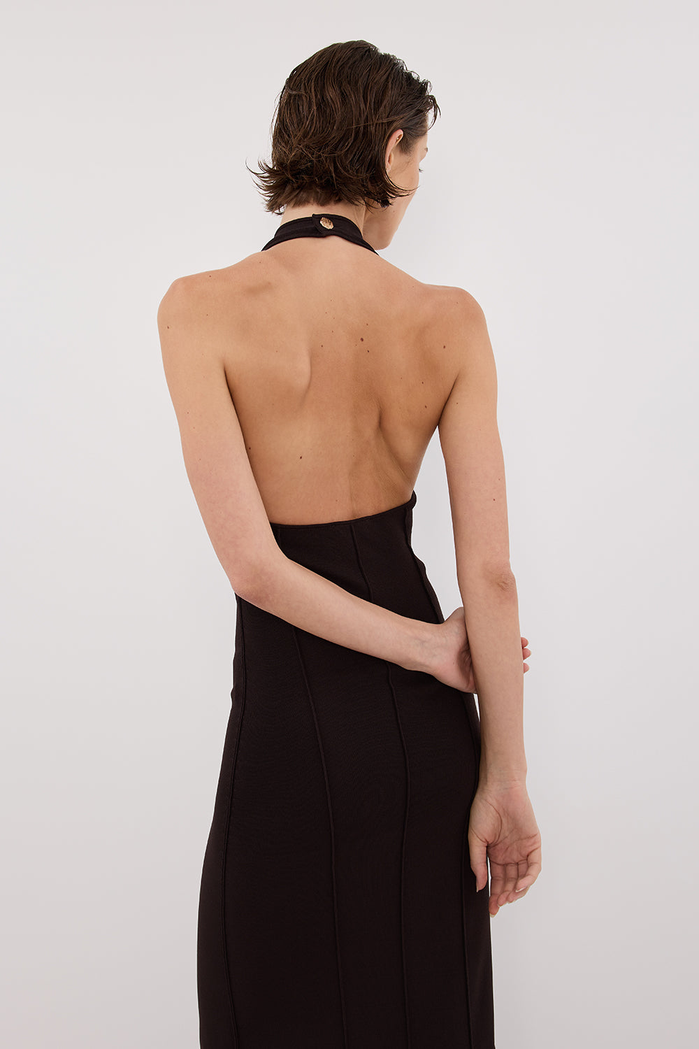 LISS BITTER CHOC HALTER MAXI DRESS