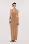 LISS TAN HALTER KNIT MAXI DRESS - PRE ORDER