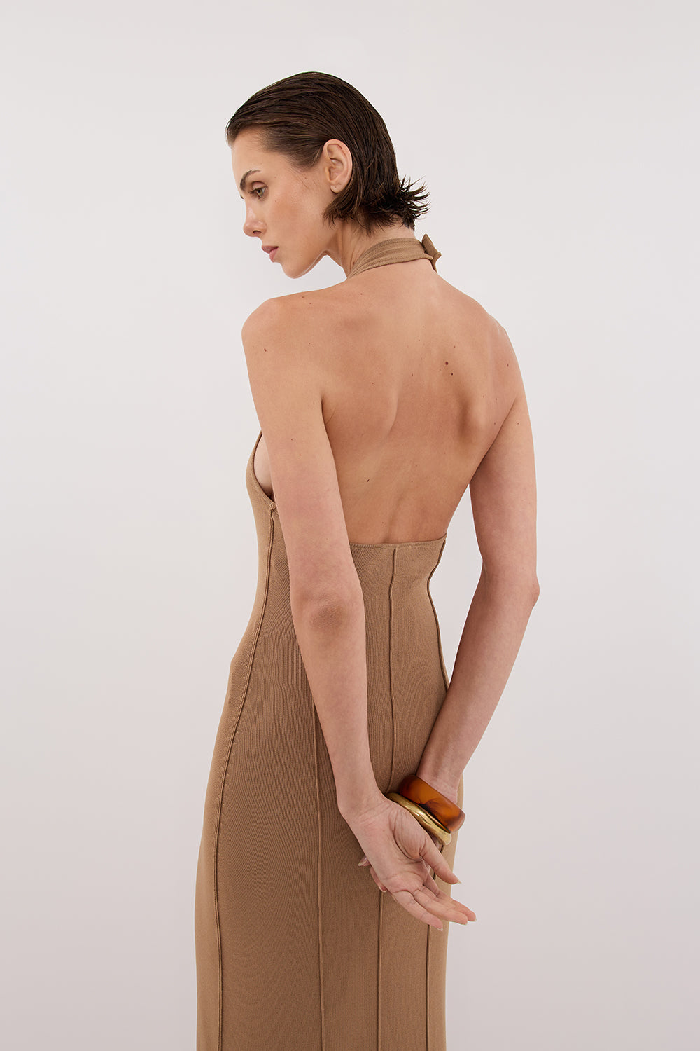 LISS TAN HALTER MAXI DRESS