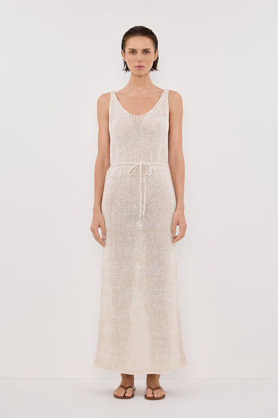Stas wearing HEIDI CREAM MARLE KNIT MAXI DRESS