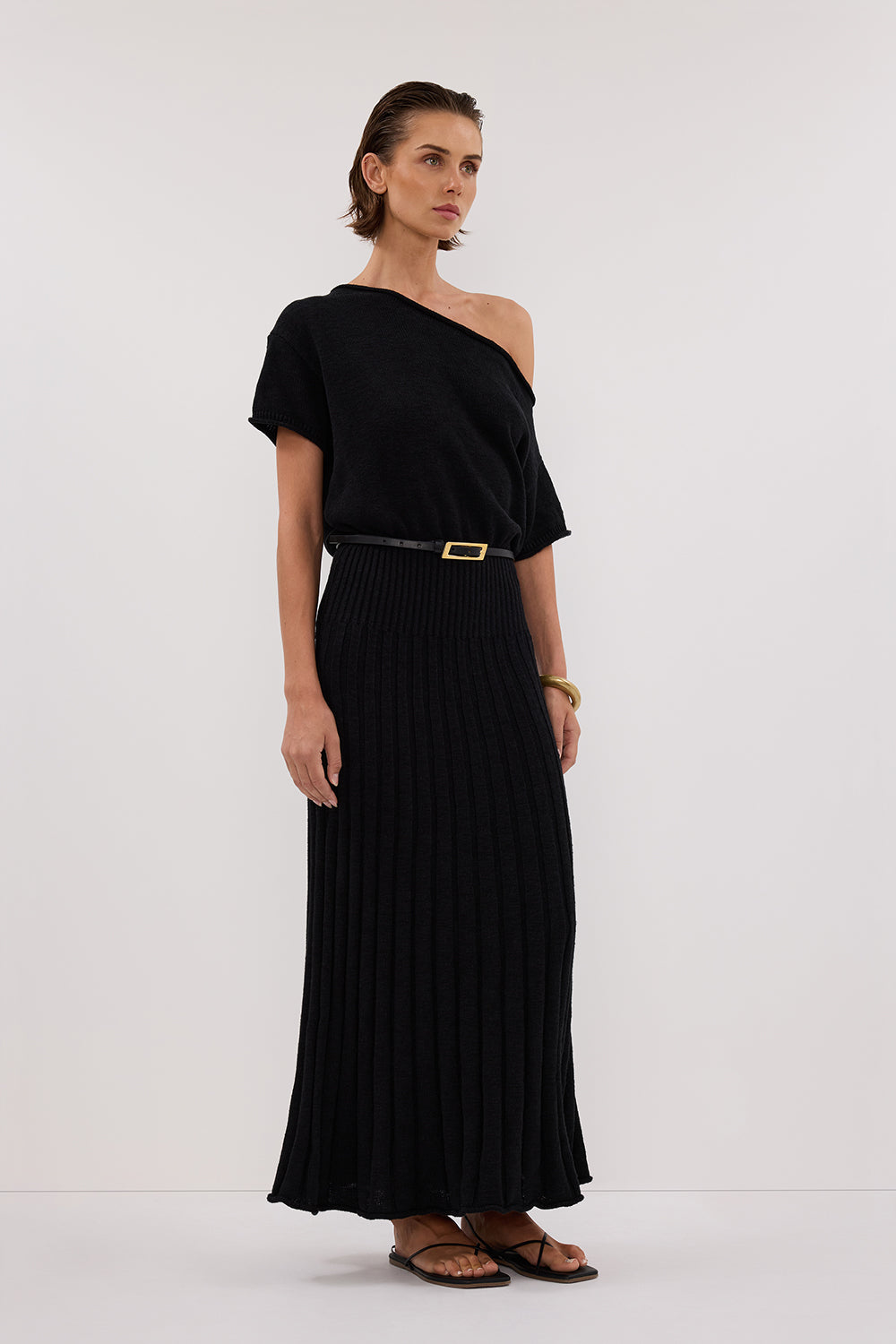 Rick Asym Knit Short Sleeve Midi Dress in Black by Dissh Rick Asym Knit Short Sleeve Midi Dress in Black by Dissh