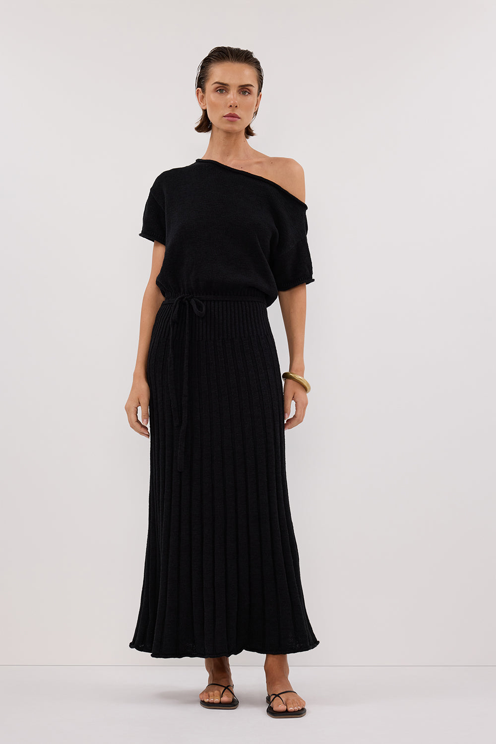 RICK BLACK ASYM KNIT MIDI DRESS