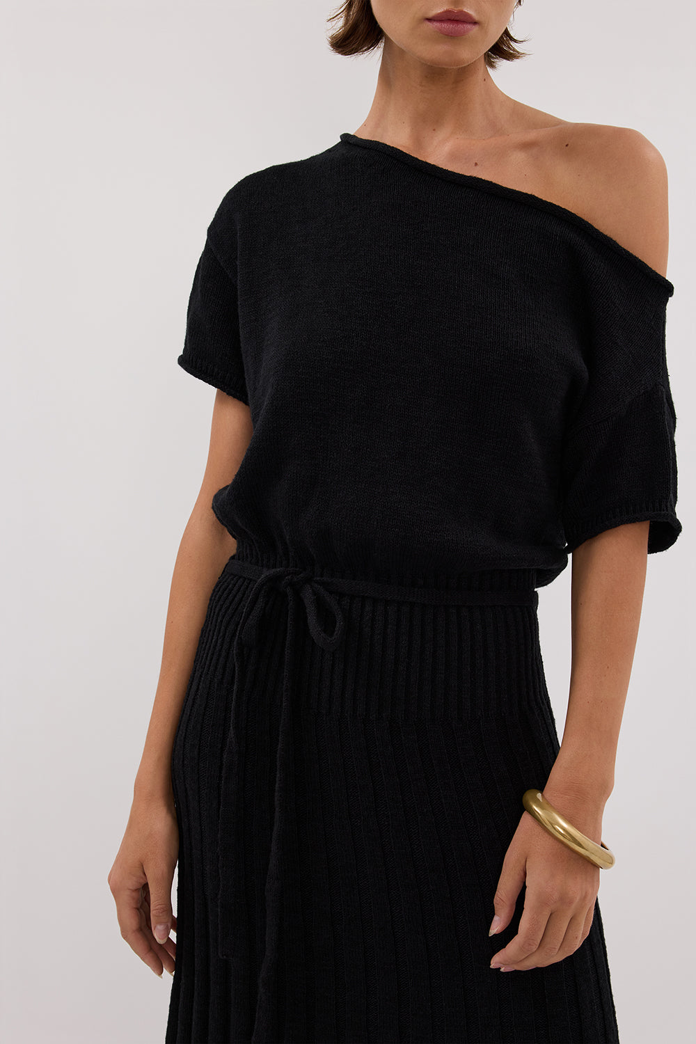 Rick Asym Knit Short Sleeve Midi Dress in Black By DISSH Rick Asym Knit Short Sleeve Midi Dress in Black By DISSH