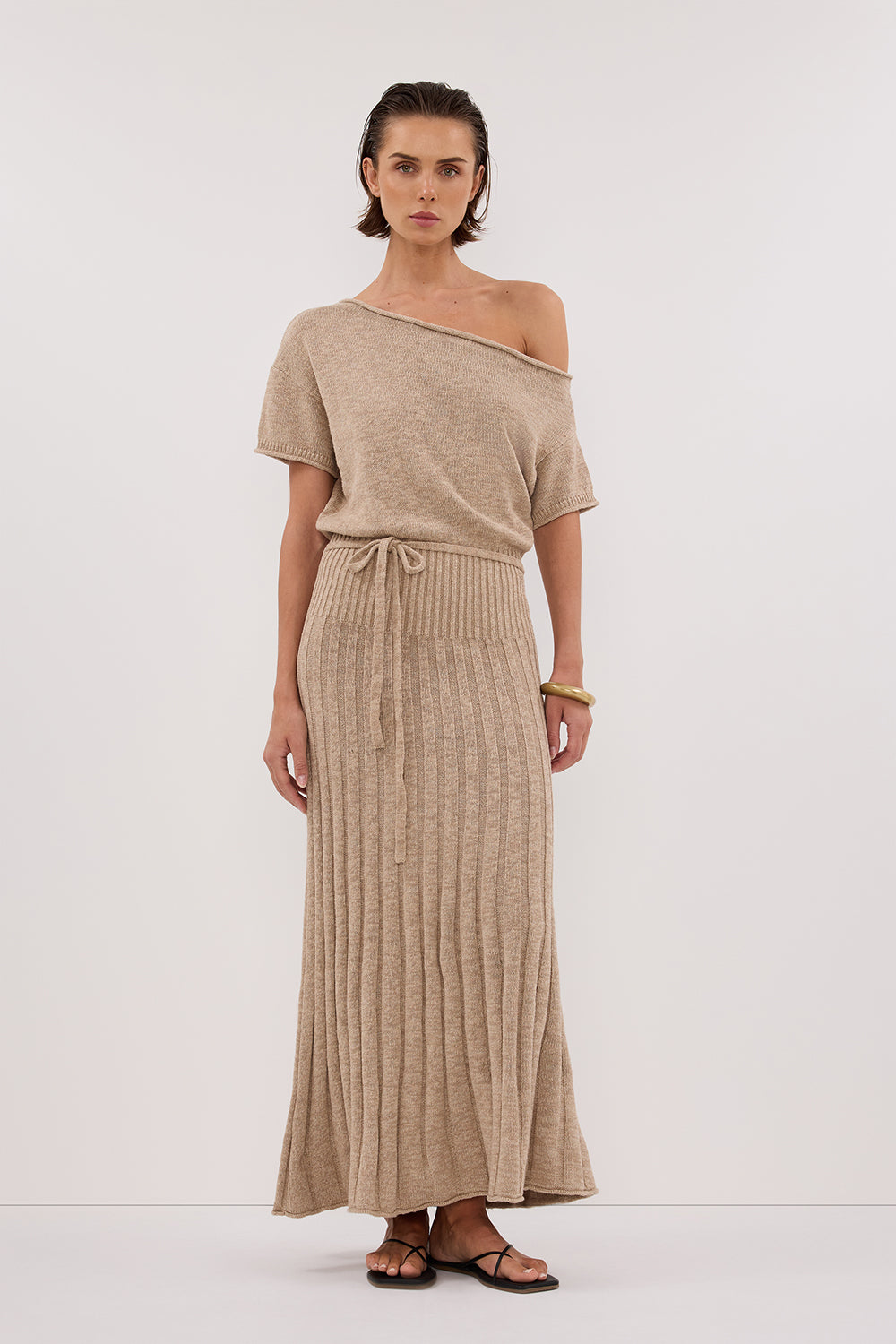 RICK NATURAL ASYM KNIT MIDI DRESS