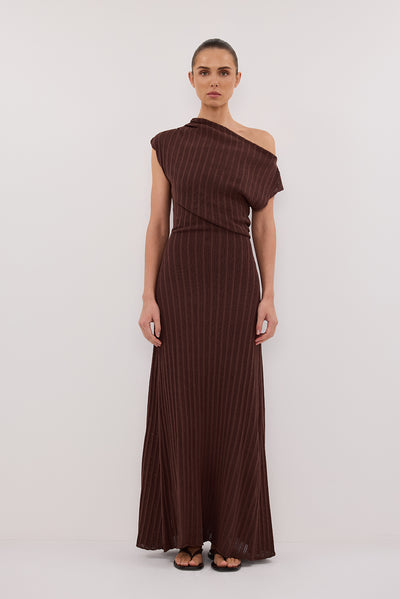 Stas wearing BOWIE WALNUT KNIT MAXI DRESS