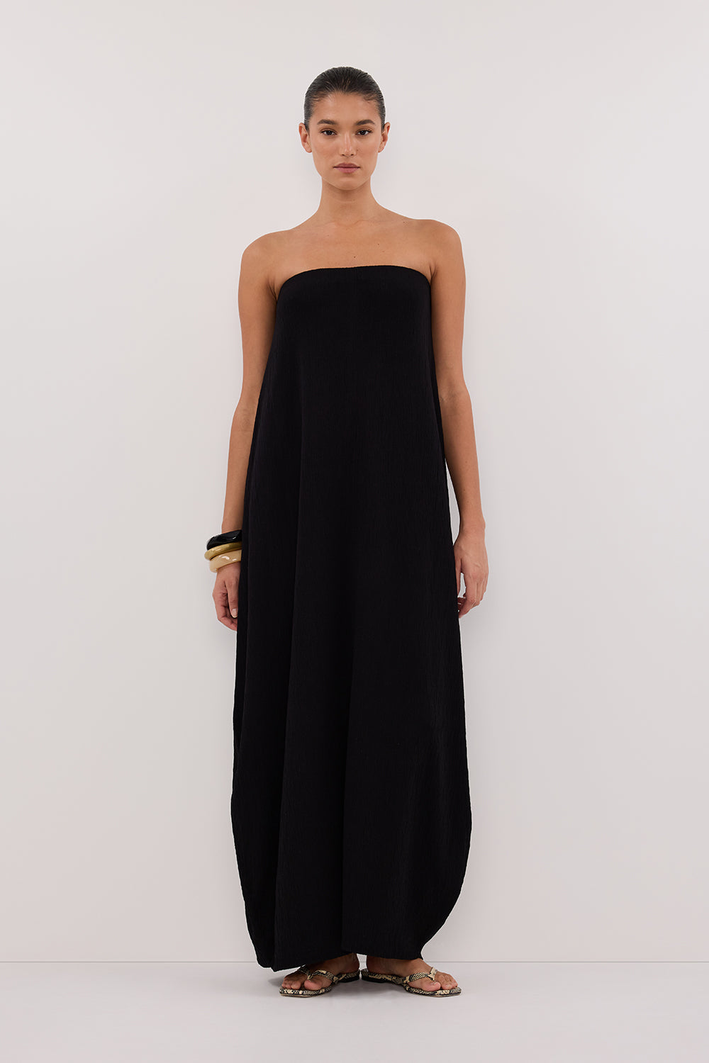 ALIAS BLACK TEXTURED KNIT STRAPLESS MIDI DRESS