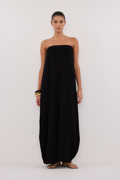 Aude wearing ALIAS BLACK TEXTURED KNIT STRAPLESS MIDI DRESS