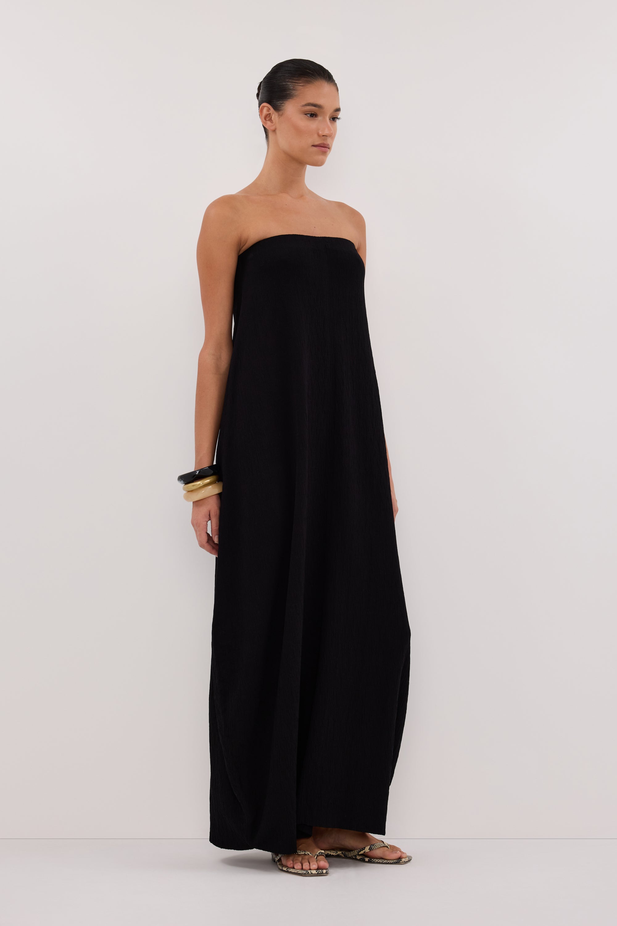 Alias Textured Knit Strapless Midi Dress in Black By DISSH
