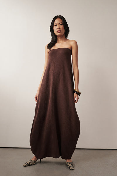 Stas wearing ALIAS CHOC TEXTURED KNIT STRAPLESS MIDI DRESS