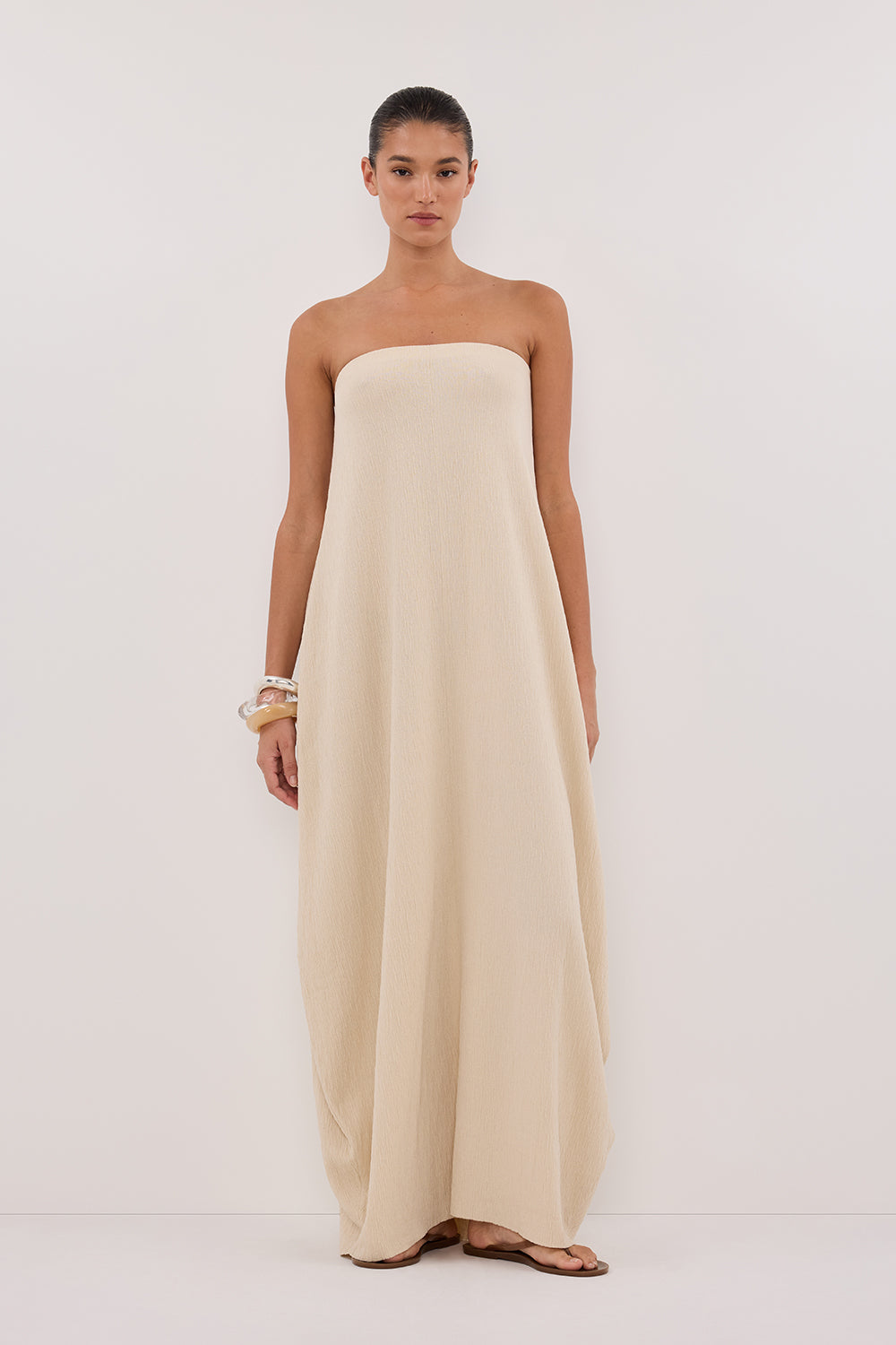 ALIAS NATURAL TEXTURED KNIT STRAPLESS MIDI DRESS