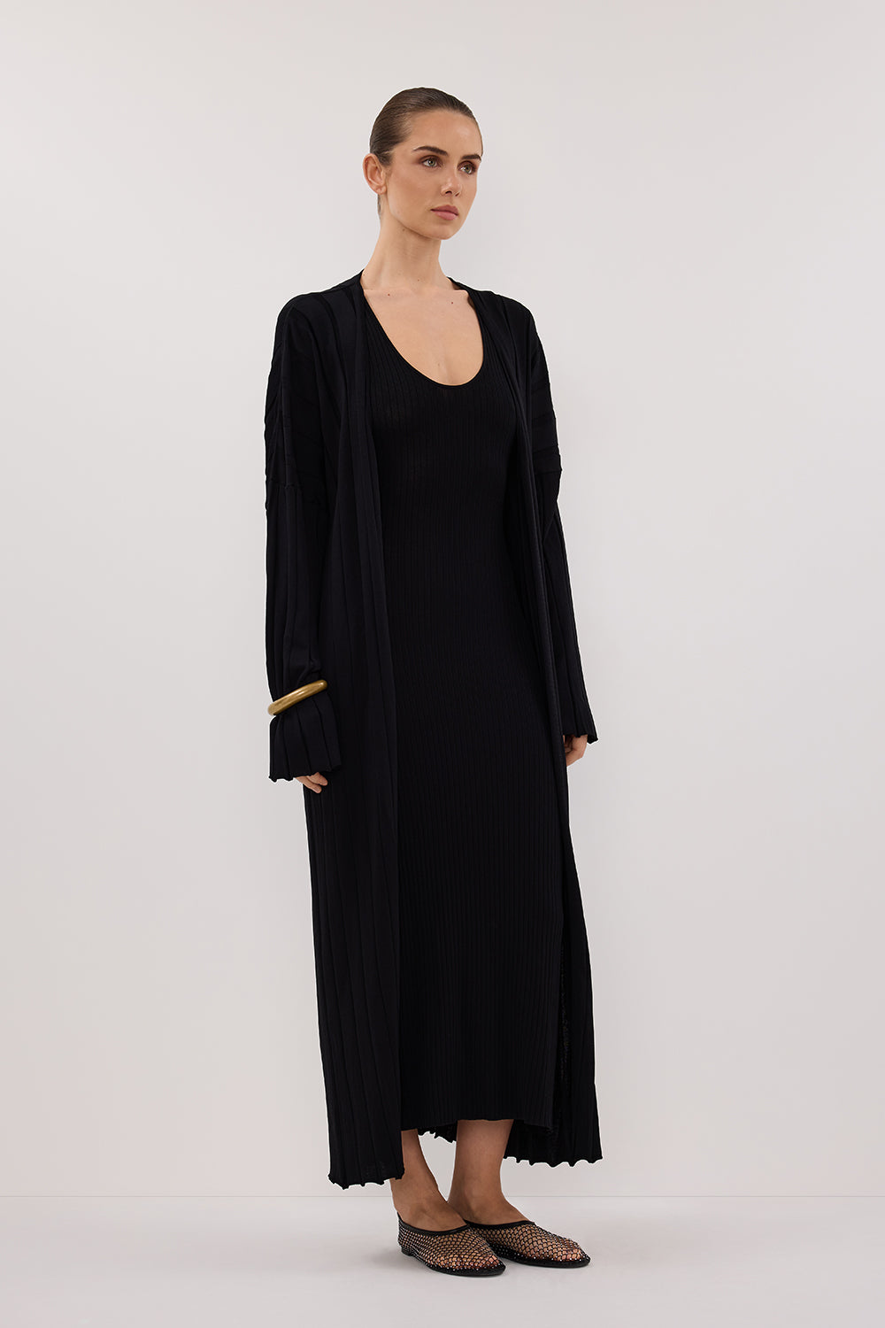 トップス CYbER dYNE DiCE Long KnitVest/ BLACK EVE BLACK KNIT MIDI CARDIGAN – DISSH