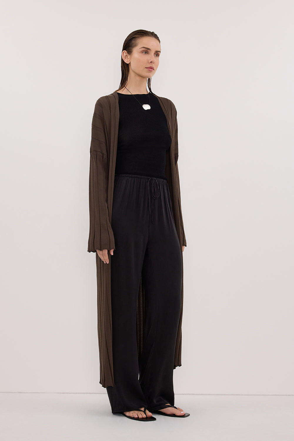 EVE DARK OLIVE KNIT MIDI CARDIGAN
