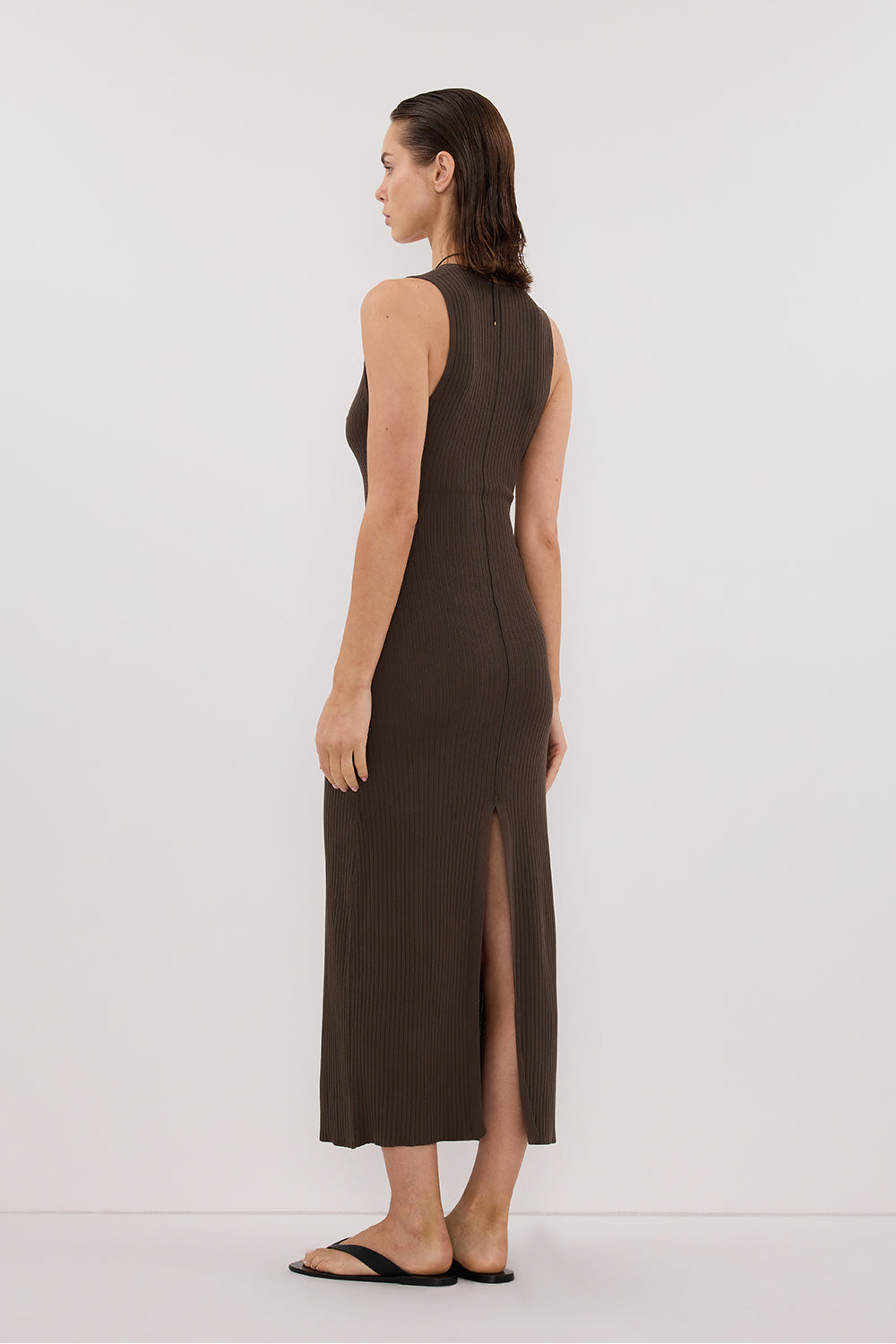 knee length dresses for ladies ALI BLACK SLEEVED KNIT MIDI DRESS – DISSH