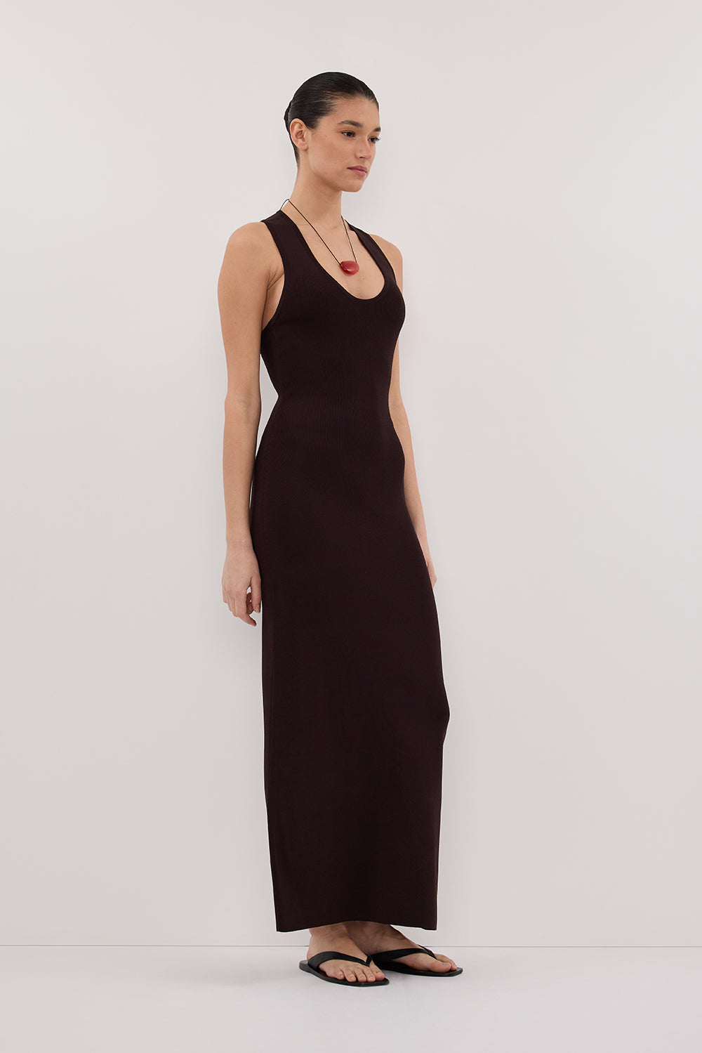 racer knit midi dress DEVIN BITTER CHOC RACER KNIT DRESS DISSH