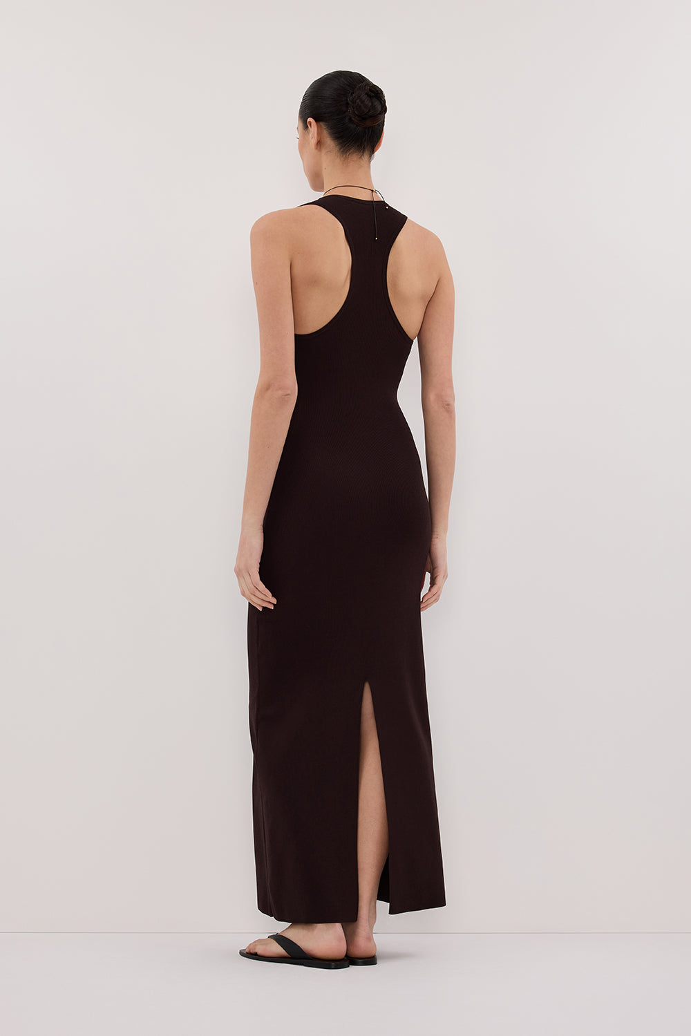 DEVIN BITTER CHOC RACER KNIT DRESS