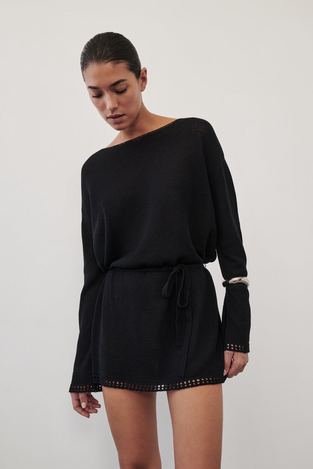 Tari Knit Long Sleeve Mini Dress in Black By DISSH