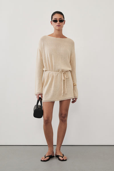 Tari Knit Long Sleeve Mini Dress in Natural By DISSH
