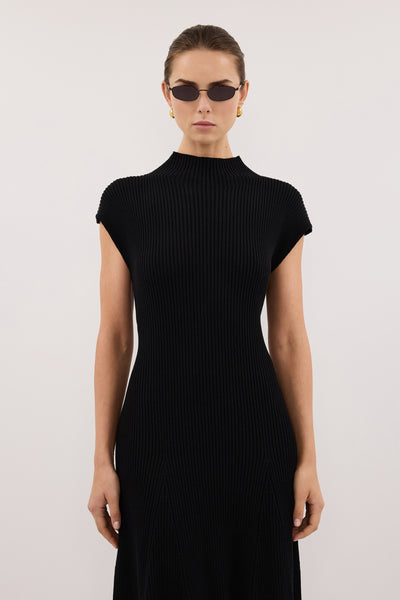 Stas wearing DELLA BLACK KNIT MIDI DRESS