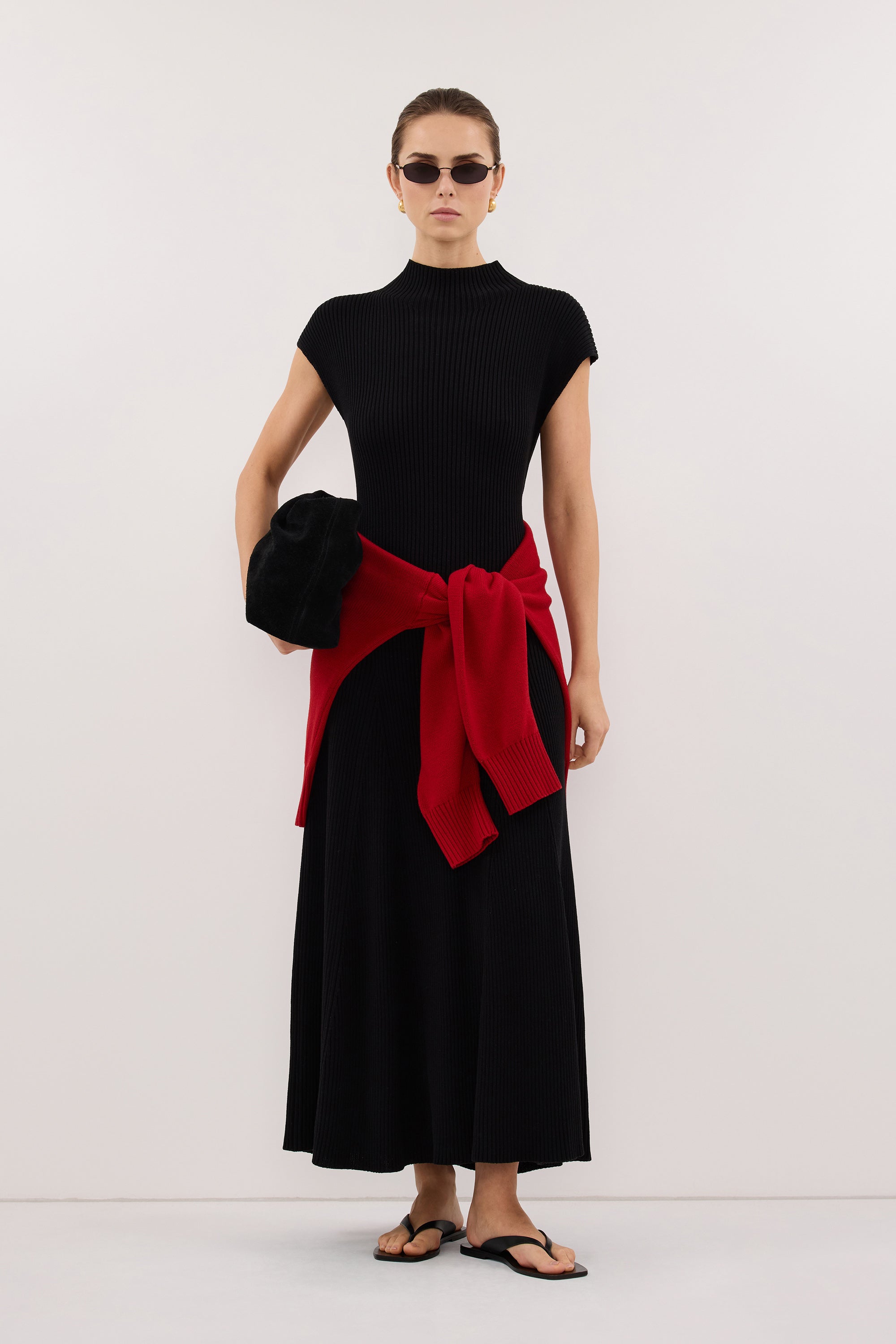 DELLA BLACK KNIT MIDI DRESS