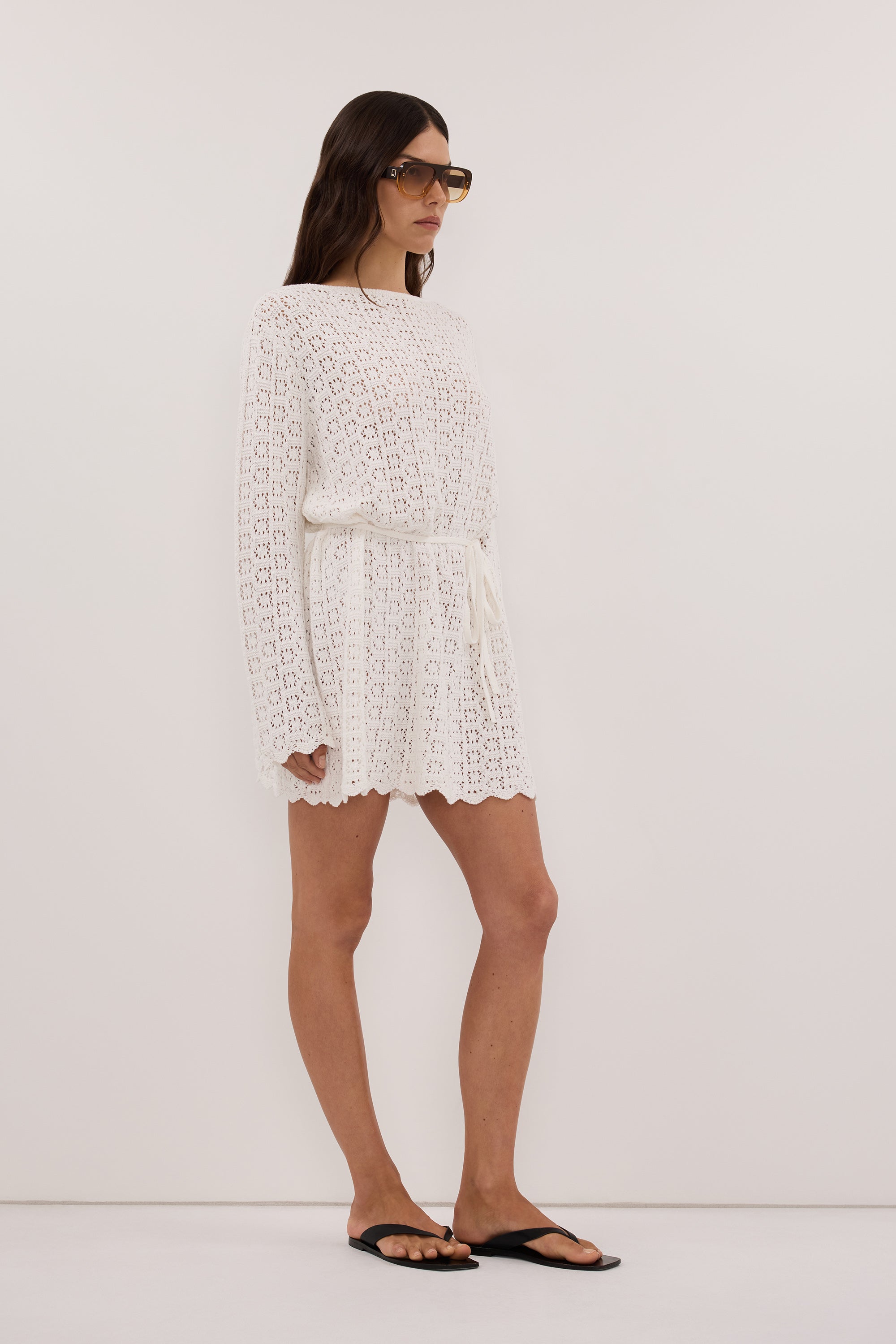 KEIRA WHITE LONG SLEEVE KNIT MINI DRESS - PRE ORDER
