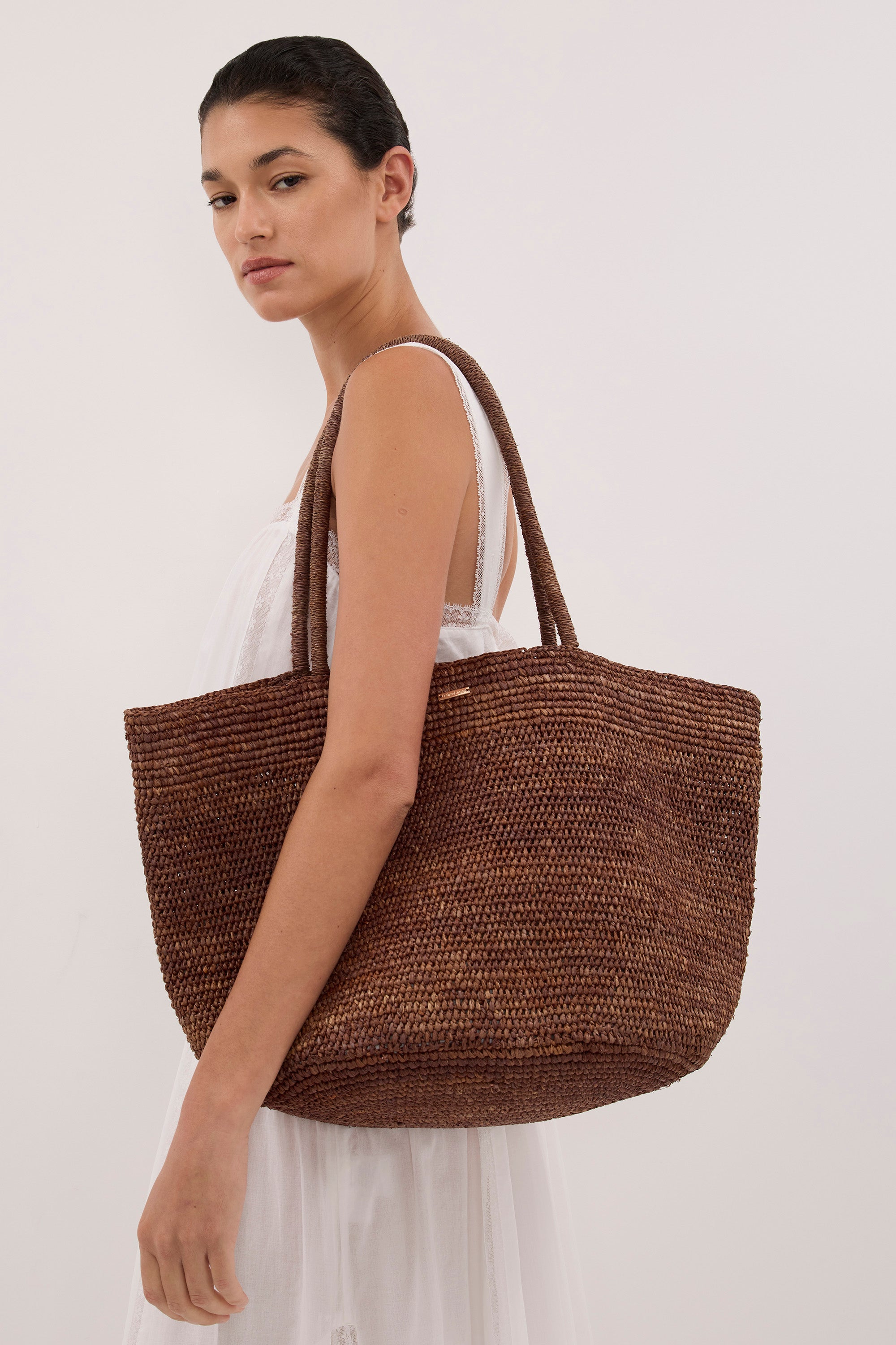 OCHRE LANE COCOA MAXI RAFFIA TOTE